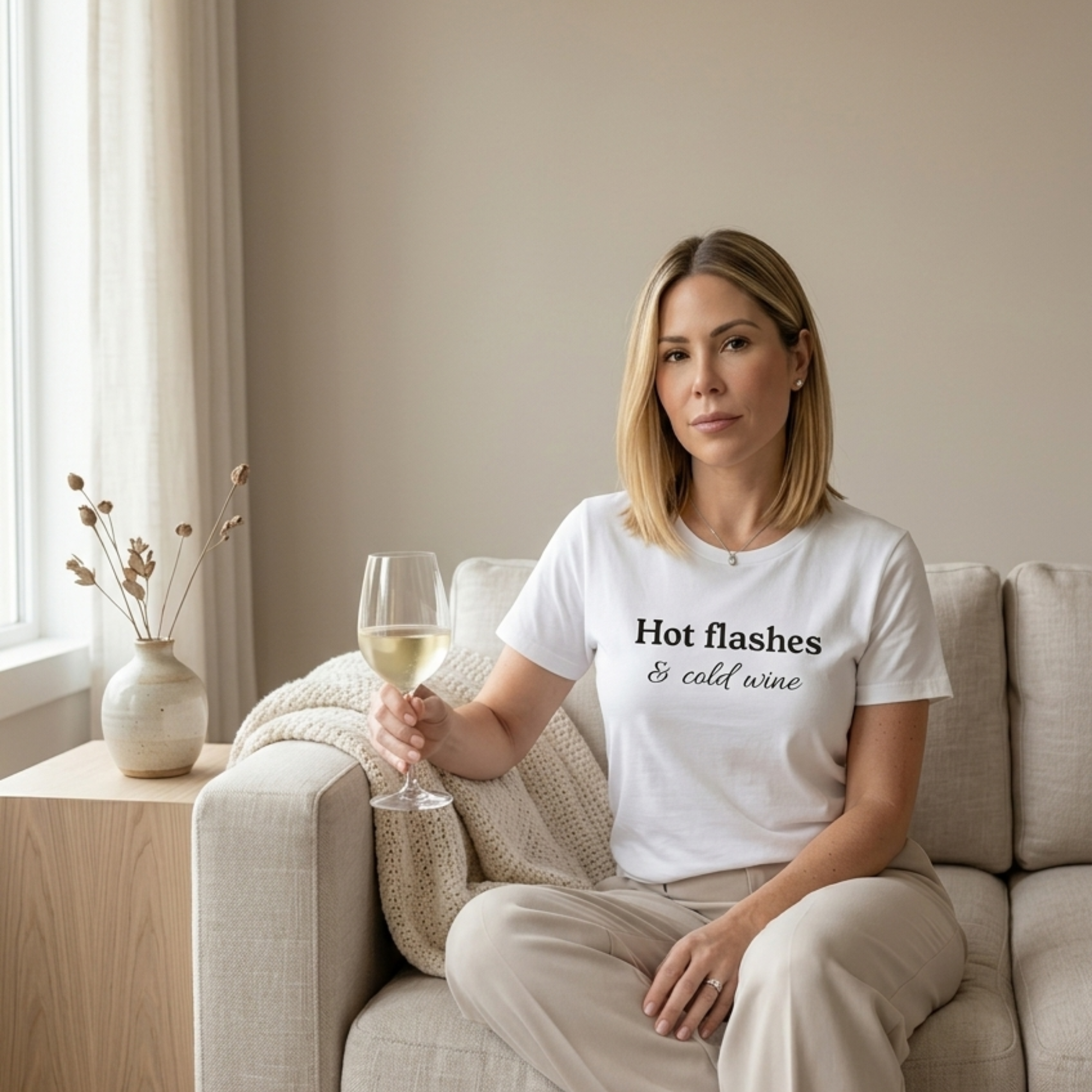 Hot Flashes & Cold Wine Tee | Minimal Statement T-Shirt
